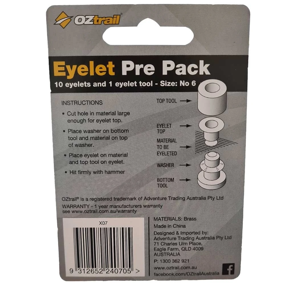 Oztrail Eyelet Tool And 10 Eyelets Set - Size #6 4 Oztrail Eyelet Tool And 10 Eyelets Set - Size #6 - Image 2